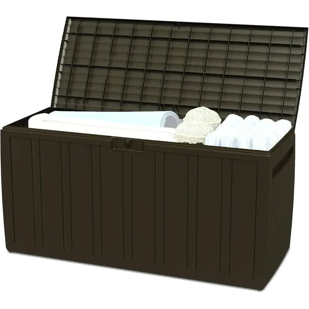 Outdoor Furniture With Storage For Cushions - Bac de rangement extérieur brun de