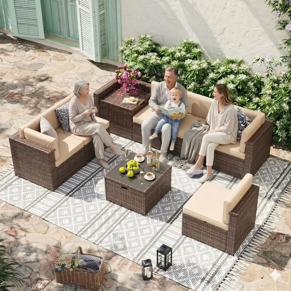 Outdoor Furniture With Storage For Cushions - Ensemble de meubles d'extérieur en osier