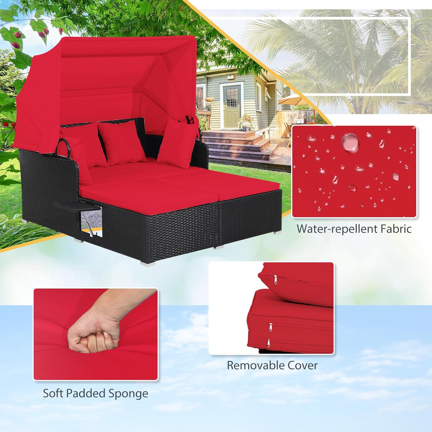 Lit de Jardin en Rotin pour 2  - Outdoor Daybed Furniture avis et prix